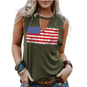 Patriotic Shirt USA Flag Print Sleeveless T-Shirt